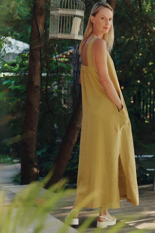 Linen Fugue Dress in Lemon Curry